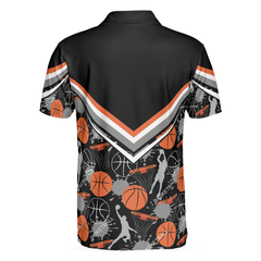 Basketball Pattern Polo Shirt, Black Basketball Polo Style Shirt For Basketball Lovers, Basketball Gift - Hyperfavor