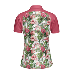 Golf Ball On Tropical Flowers Background Short Sleeve Women Polo Shirt - Hyperfavor