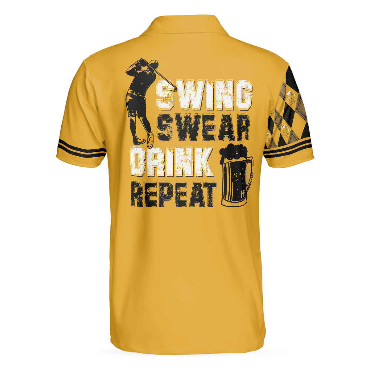 Swing Swear Drink Repeat Polo Shirt, Black And Yellow Argyle Pattern Shirt, Swag Golf Gift For Golfers - Hyperfavor