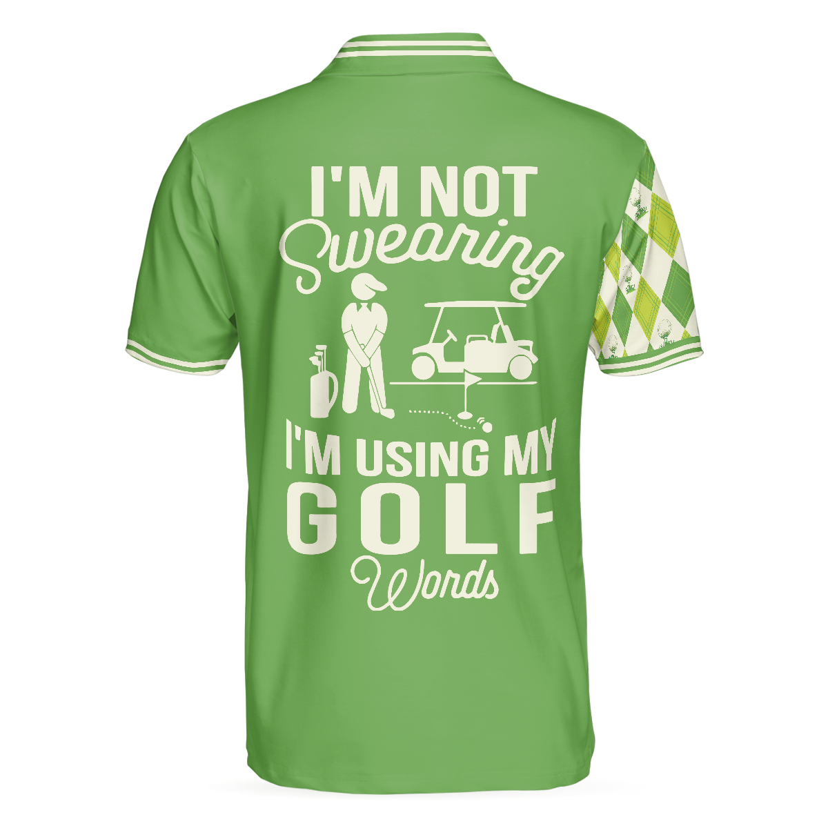 I'm Not Swearing I'm Using My Golf Words Polo Shirt, Green Argyle Pattern Golf Shirt For Male Golfers - Hyperfavor