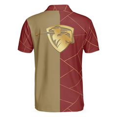 Maroon Color And Golden Lines Golf Polo Shirt - Hyperfavor