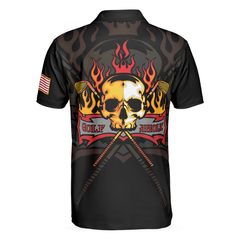 Golf Flame Skull Short Sleeve Golf Polo Shirt, Black American Flag Golf Shirt For Men, Cool Gift For Golfers - Hyperfavor