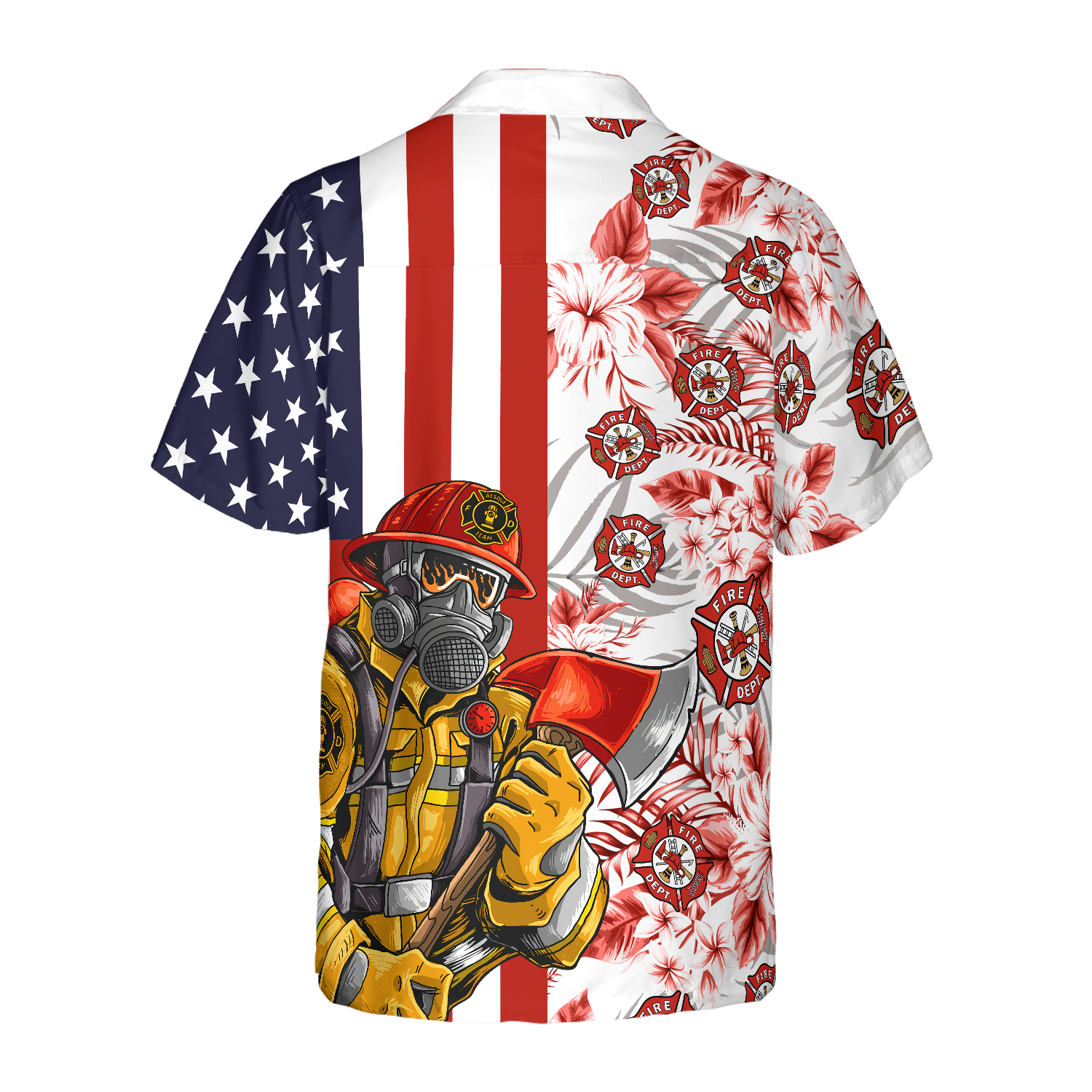 Firefighter American Flag Tropical Firefighter Hawaiian Shirt, Texas Bluebonnet Fire Dept Logo Firefighter Shirt For Men - Hyperfavor