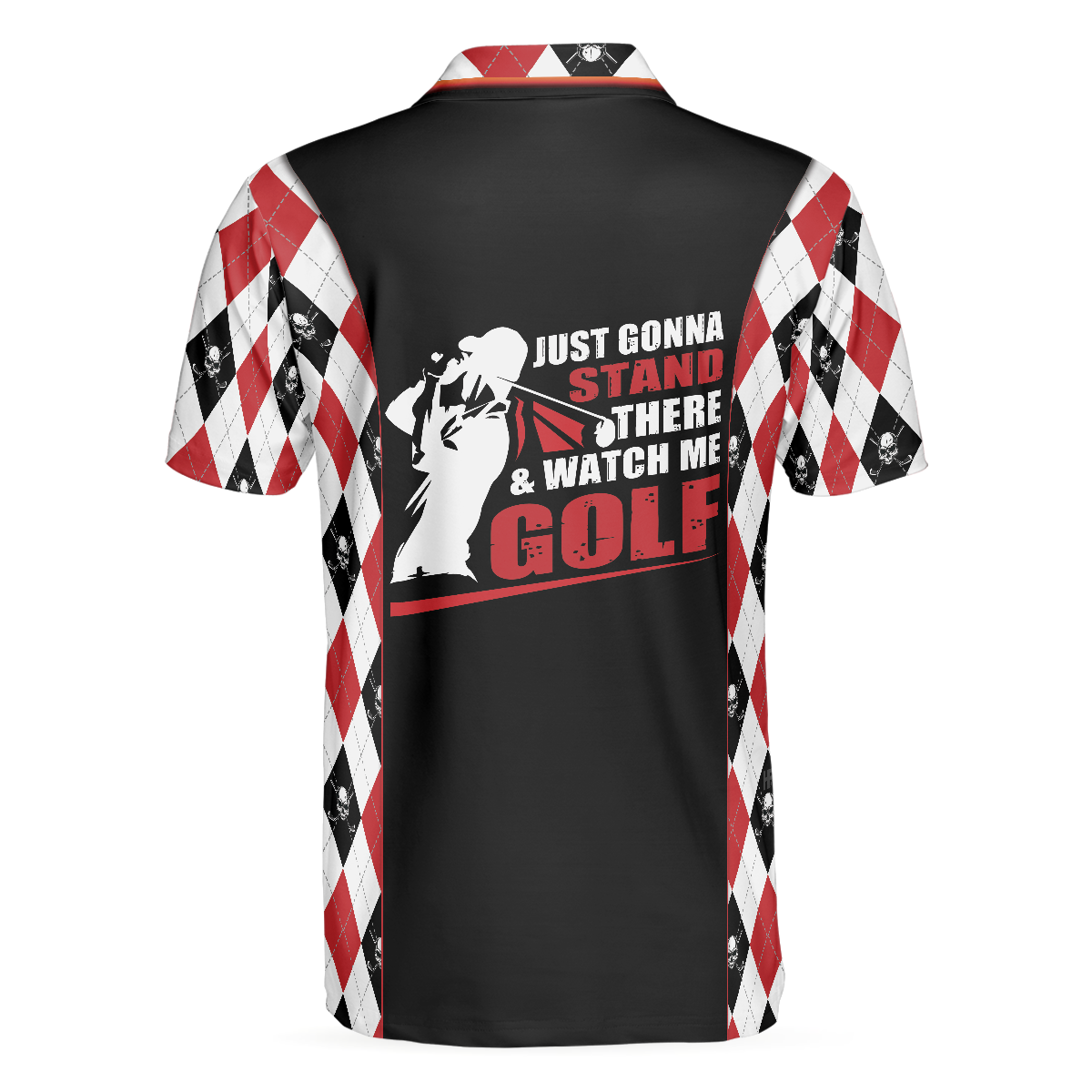 Just Gonna Stand There And Watch Me Golf Polo Shirt, Argyle Pattern Skull Golf Shirt For Men - Hyperfavor