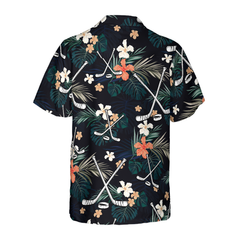 Hockey Tropical Black & Blue Hawaiian Shirt - Hyperfavor