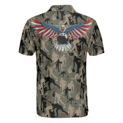 Bowling Camouflage American Eagle Flag Polo Shirt, American Flag Shirt For Patriotic Bowlers, Bowling Shirt For Men - Hyperfavor