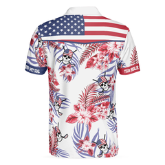 Seamless Tropical Pattern Golf Skull America Polo Shirt, Texas Bluebonnet Golf Shirt For Men - Hyperfavor