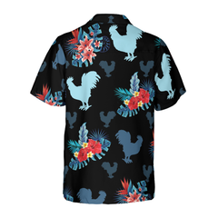 Rooster In Tropical Blue Hawaiian Shirt - Hyperfavor