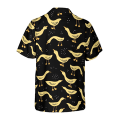 Ducks In Darkness Hawaiian Shirt For Men, Black And Yellow Banana Duck Pattern Hawaiian Shirt - Hyperfavor