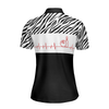 Bowling Heartbeat Zebra Pattern Short Sleeve Women Polo Shirt, Bowling Shirt For Ladies - Hyperfavor