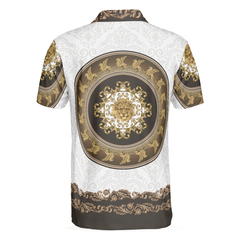 Lion Of Saint Mark Vintage Style Polo Shirt, Luxury Golden Baroque Pattern Polo Shirt For Men - Hyperfavor