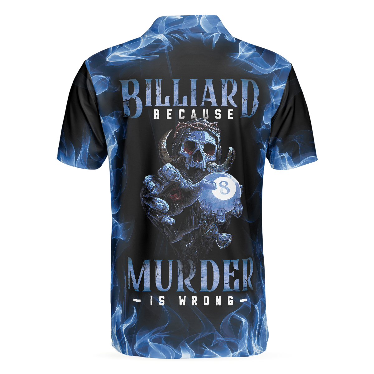 Billiards Murder Polo Shirt, Blue Flame Billiards Shirt Design, Skull Eight Ball Billiards Shirt For Men - Hyperfavor