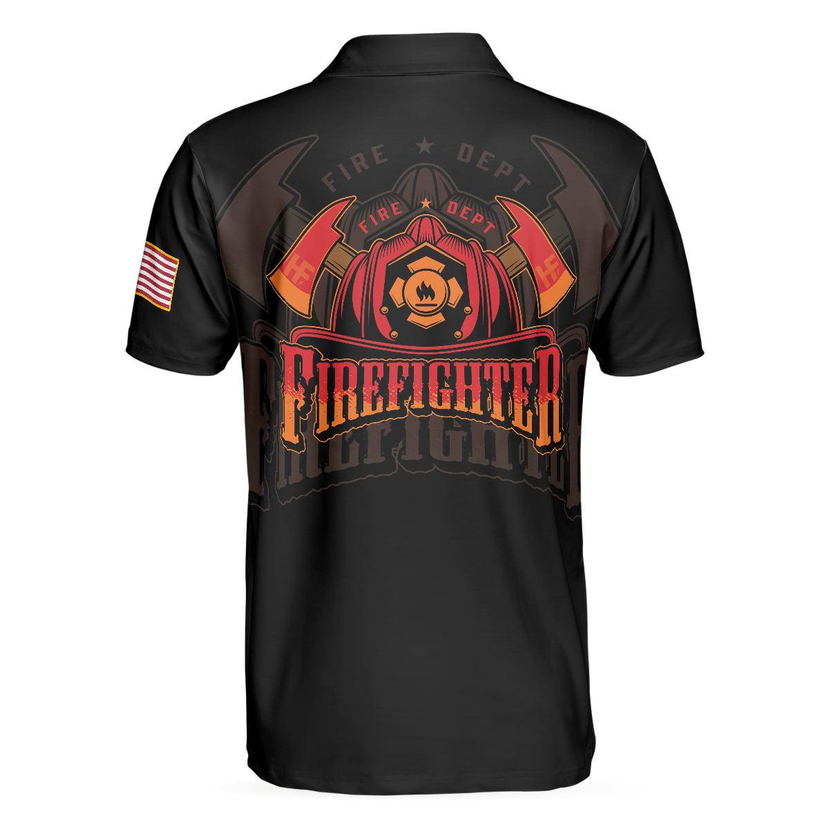 Firefighter Skull Flame Short Sleeve Polo Shirt, Black American Flag Firefighter Shirt For Men - Hyperfavor