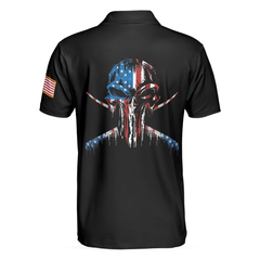 Dark Theme 8-ball Short Sleeve Wet Paint Skull Billiards Polo Shirt, American Flag Billiards Shirt For Men - Hyperfavor