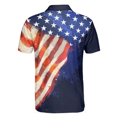 Eagle Flying Golf with American Flag Polo Shirt for Men - Hyperfavor