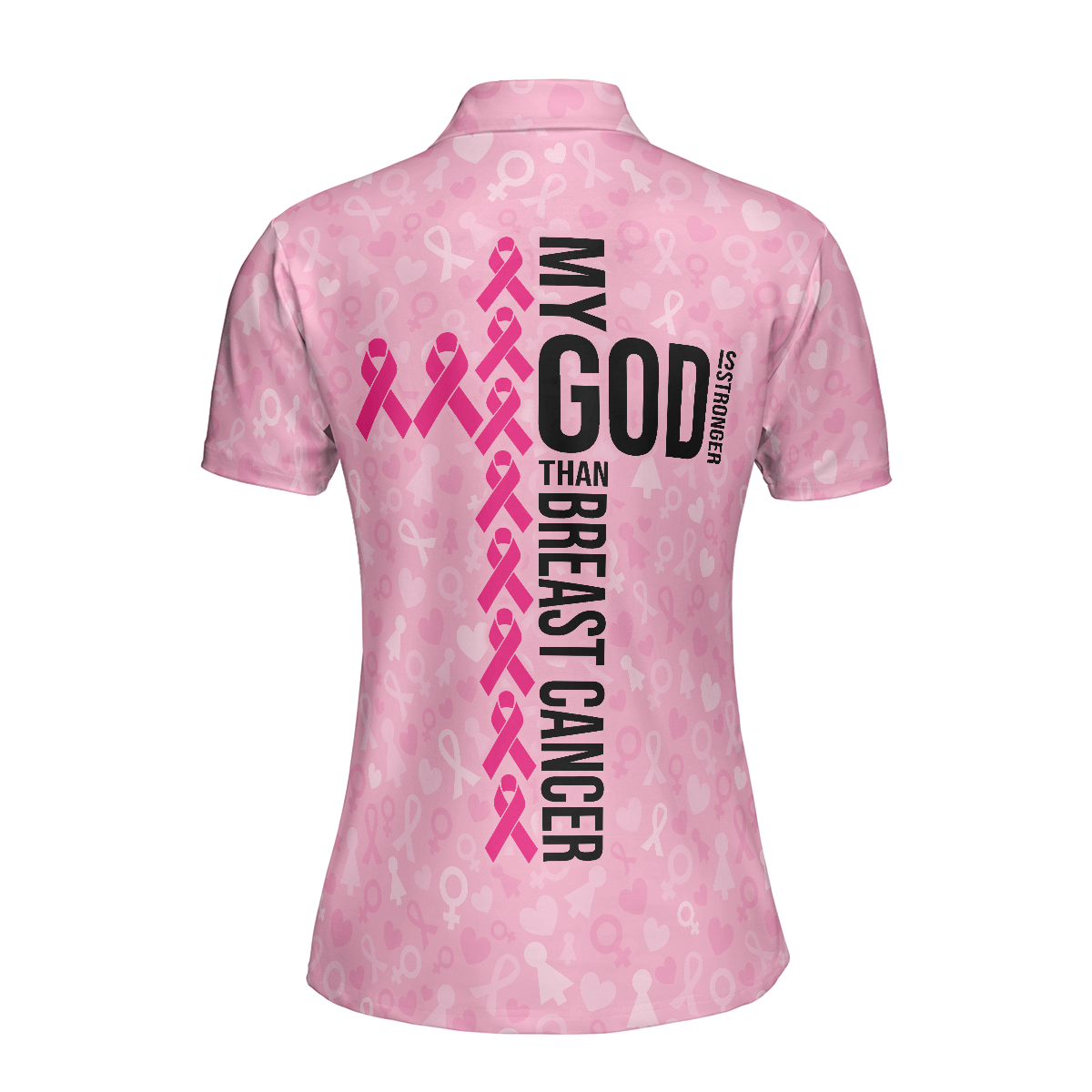 My God Is Stronger Than Breast Cancer Awareness Short Sleeve Women Polo Shirt - Hyperfavor