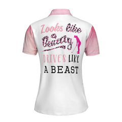 Looks Like A Beauty Drives Like A Beast Golf Short Sleeve Women Polo Shirt, Leopard Pattern Golf Shirt For Ladies - Hyperfavor