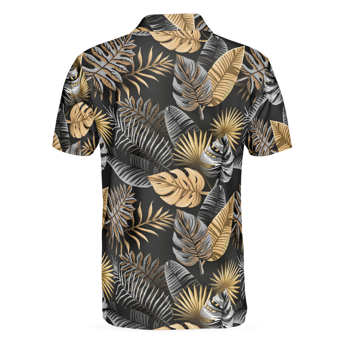 Seamless Luxury Tropical Pattern Golf Polo Shirt, Black And Gold Best Floral Golf Shirt For Men - Hyperfavor