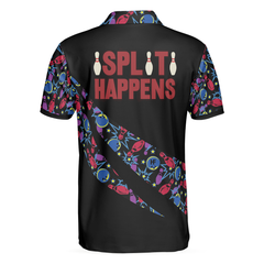 Split Happen Polo Shirt, Bowling Ball & Pin Seamless Pattern Bowling Shirt For Men - Hyperfavor