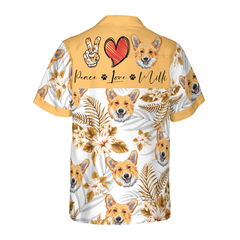 Personalized Peace Love Corgi Custom Hawaiian Shirt - Hyperfavor