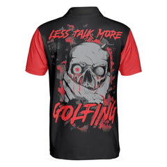 Less Talk More Golfing Polo Shirt, Scary Skull Golf Shirt For Men, Black And Red Golfing Shirt Design - Hyperfavor