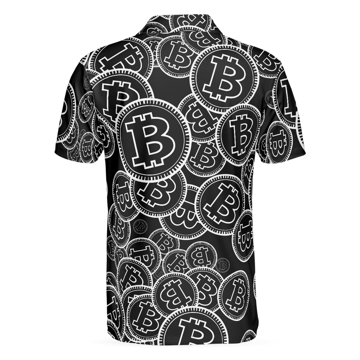 Digital Bitcoin Crypto Polo Shirt, Cool Cryptocurrency Short Sleeve Shirt, Black And White Bitcoin Polo - Hyperfavor