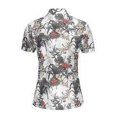 Tropical Flowers Shirt Short Sleeve Women Polo Shirt - Hyperfavor