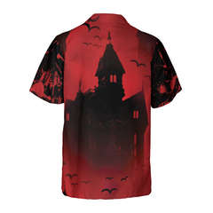 Scary Vampire Castle Halloween Hawaiian Shirt For Men, Black And Red Castle Transylvania Hawaiian Shirt - Hyperfavor