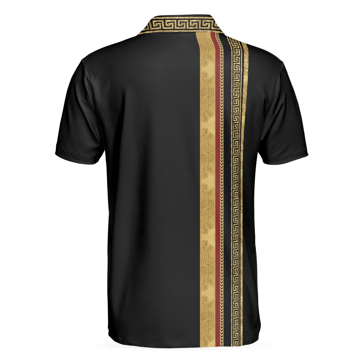 Golf Crusader King Luxury Baroque Pattern Golf Polo Shirt, Elegant Black Golfing Polo Shirt, Best Golf Shirt For Men - Hyperfavor