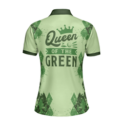 Queen Of The Green Golf Girl Short Sleeve Women Polo Shirt, Green Argyle Pattern Golf Shirt, Cool Golf Gift For Women - Hyperfavor