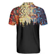 Sky Wavy Abstract Seamless Pattern Polo Shirt, Silhouette Pine Forest Polo Shirt, Black Golf Shirt For Men - Hyperfavor