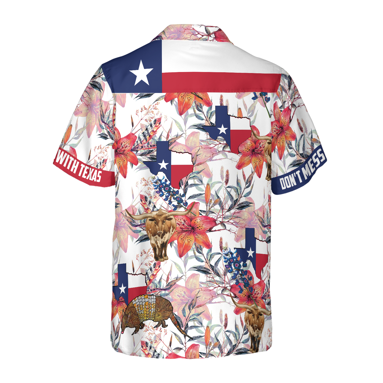 Texas Longhorn Bluebonnet And Armadillo Hawaiian Shirt, Button Down Floral Texas Flag Shirt, Proud Texas Shirt For Men - Hyperfavor