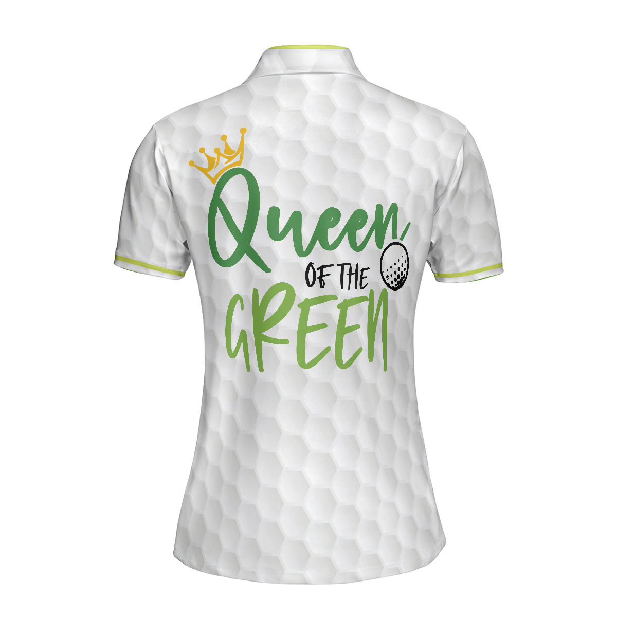 Queen Of The Green Argyle Pattern With Golf Ball On Tee Short Sleeve Women Polo Shirt, White And Green Golf Shirt For Ladies - Hyperfavor