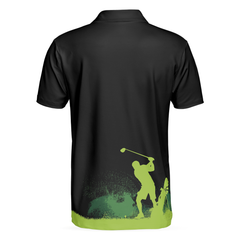 Golf Grunge Graphic Golf Polo Shirt, Wet Paint Silhouette Black Polo Shirt, Best Golf Shirt For Men - Hyperfavor