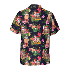 Hyperfavor Christmas Hawaiian Shirt, Santa With Tropical Flower Pattern Shirt Short Sleeve, Christmas Shirt Idea Gift For Men And Women - Hyperfavor