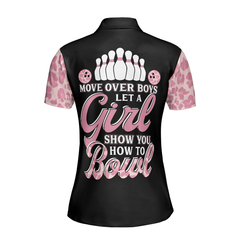 Move Over Boys Let A Girl Show You How To Bowl Short Sleeve Women Polo Shirt, Pink Leopard Bowling Shirt - Hyperfavor