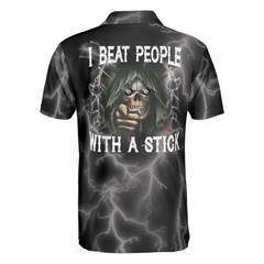 I Beat People With A Stick Polo Shirt, Black Billiards Polo Shirt For Billiards Enthusiasts, Scary Shirt - Hyperfavor