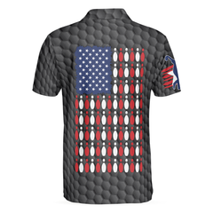 Bowling Pin American Flag Polo Shirt, Black Ten Pin Bowling Polo Shirt, Bowling Gift Idea For Bowlers - Hyperfavor