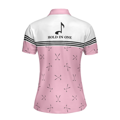 Hole In One Pink Golf Short Sleeve Women Polo Shirt, Golf Club Repeat Pattern Golfing Shirt, Pink Shirt For Women - Hyperfavor