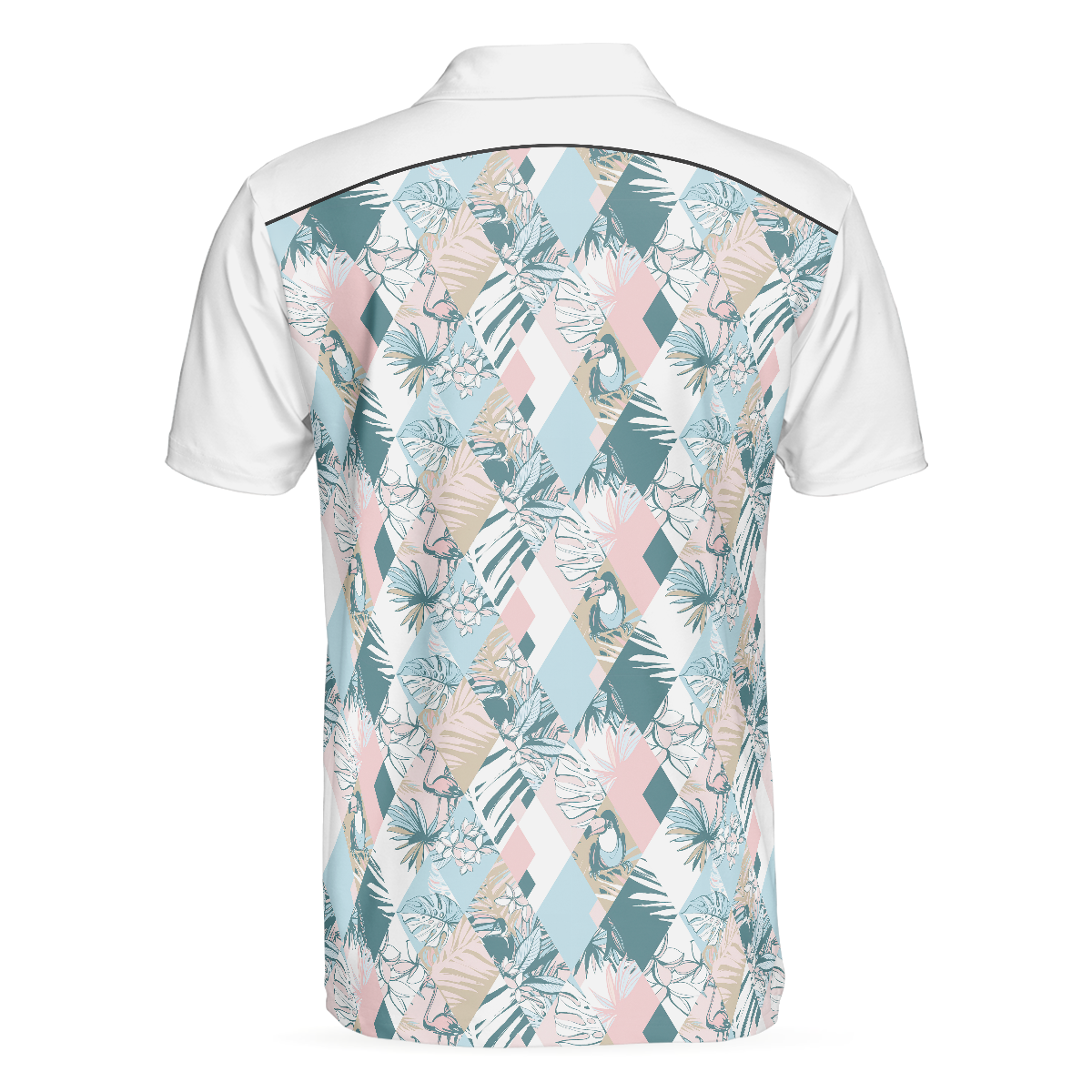 Pastel Tropical Seamless Pattern Polo Shirt, Pastel Tropical Themed Polo Shirt For Men, Summer Outfit Idea - Hyperfavor