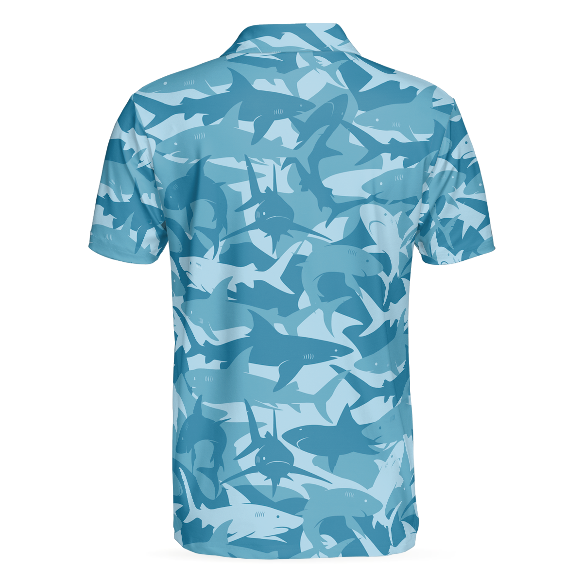 Camouflage Ocean Shark Pattern Short Sleeve Polo Shirt, Camo Aqua Polo Shirt, Best Shark Shirt For Men - Hyperfavor