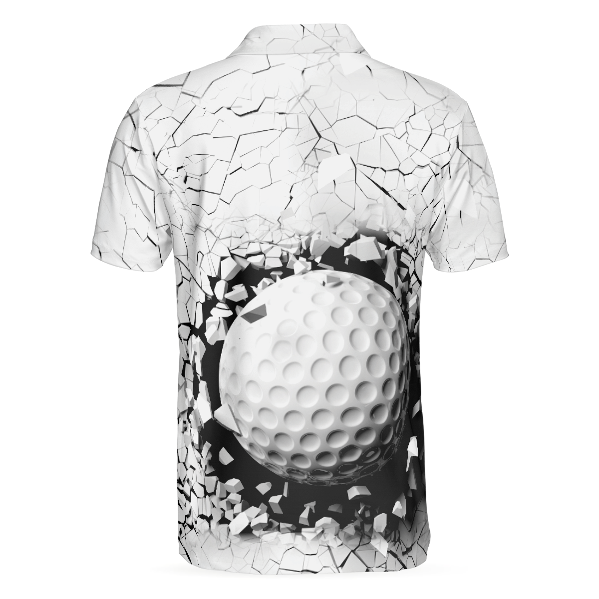 Golf Ball Breaking Polo Shirt, Black And White Cracking Pattern Polo Shirt, Best Golf Shirt For Men - Hyperfavor