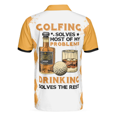 Golfing And Drinking Solve My Problems Polo Shirt, Argyle Pattern Whisky Polo Shirt, Wine Golf Shirt For Men - Hyperfavor