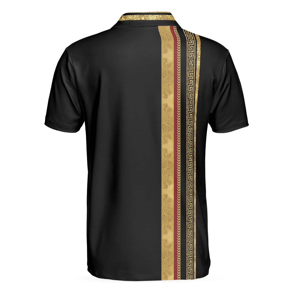 Luxury Baroque Pattern Golf Polo Shirt, Golden Greek Key Pattern Polo Shirt, Best Golf Shirt For Men - Hyperfavor