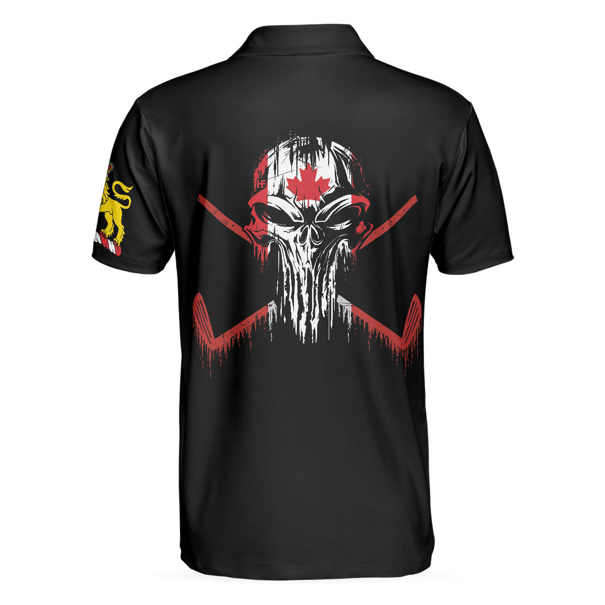 Golf Skull Canada Flag Short Sleeve Polo Shirt, Black Wet Paint Skull Polo Shirt, Canadian Golf Shirt For Men - Hyperfavor