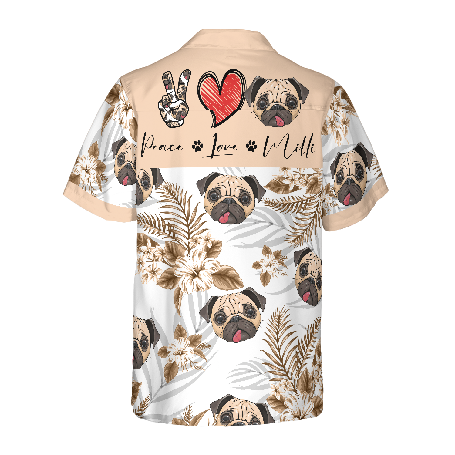 Personalized Peace Love Pug Custom Hawaiian Shirt - Hyperfavor