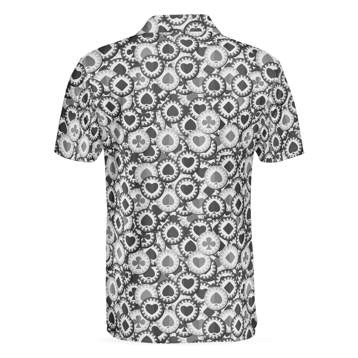 Poker All In Short Sleeve Polo Shirt, Black And White Poker Chip Pattern Polo Shirt, Best Poker Shirt For Men - Hyperfavor