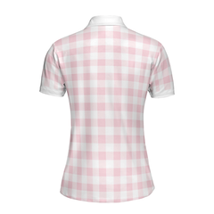 Sexy Golf Girl With A Golf Club Golf Short Sleeve Women Polo Shirt, White And Pink Golf Shirt For Ladies - Hyperfavor