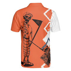 Your Hole Is My Goal Golf Polo Shirt, Orange Argyle Pattern Skeleton Golfer Polo Shirt, Best Golf Shirt For Men - Hyperfavor