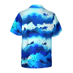 Scuba Diver Under Sea Cave Hawaiian Shirt - Hyperfavor